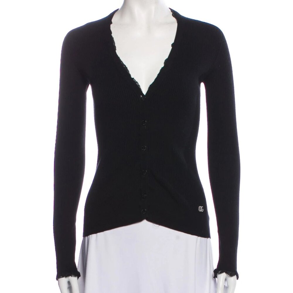 Dolce & Gabbana V-Neck Button Up Cardigan / Sweater w/ Lace trim